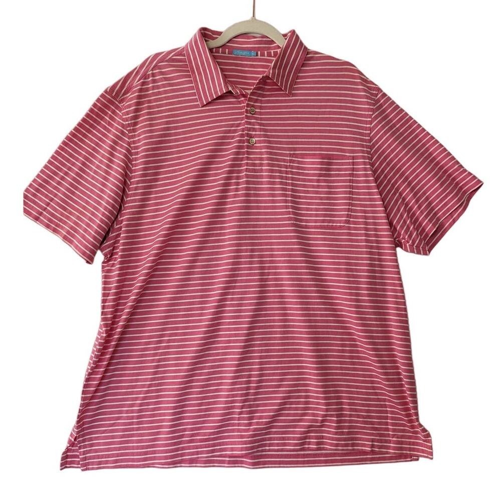 J. McLaughlin Mens Callahan Pima Cotton Polo Size‎ XL Pink White Chest Pocket - Picture 4 of 7